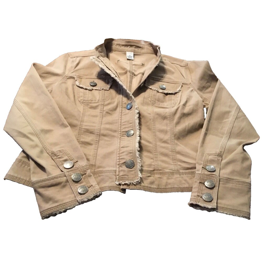 Kikit Jeans Tan Womens Button Up Denim Style Jacket Frayed Edges Medium